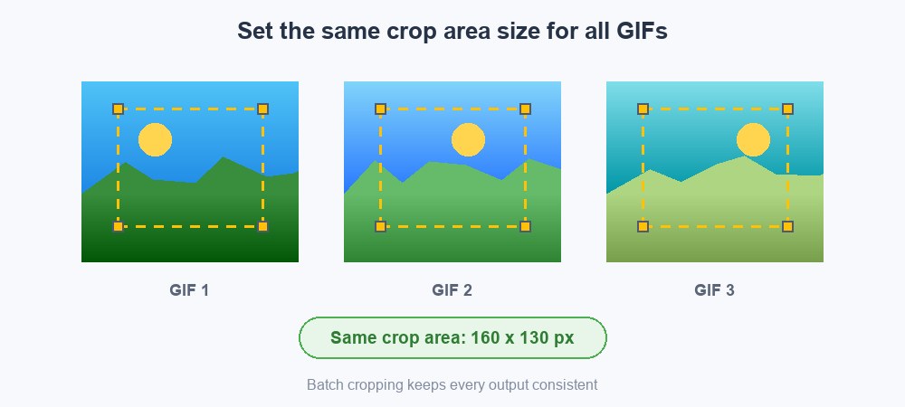 After setting the cropping width and height, apply it to all gifs to set the same cropping area size for all gifs